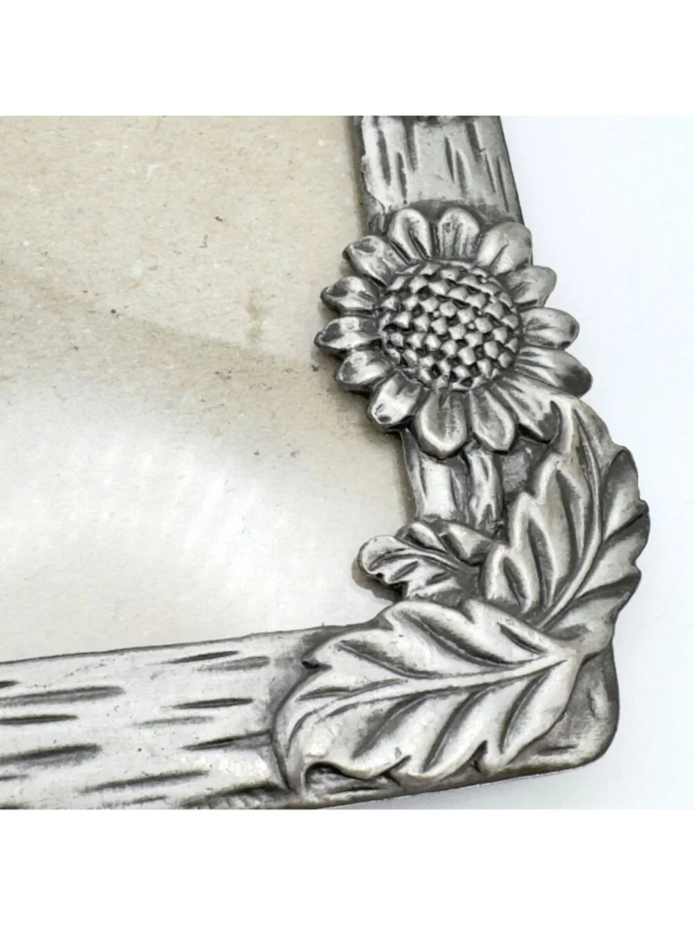 Frog Sunflower Pewter Picture Frame Vintage 3.5